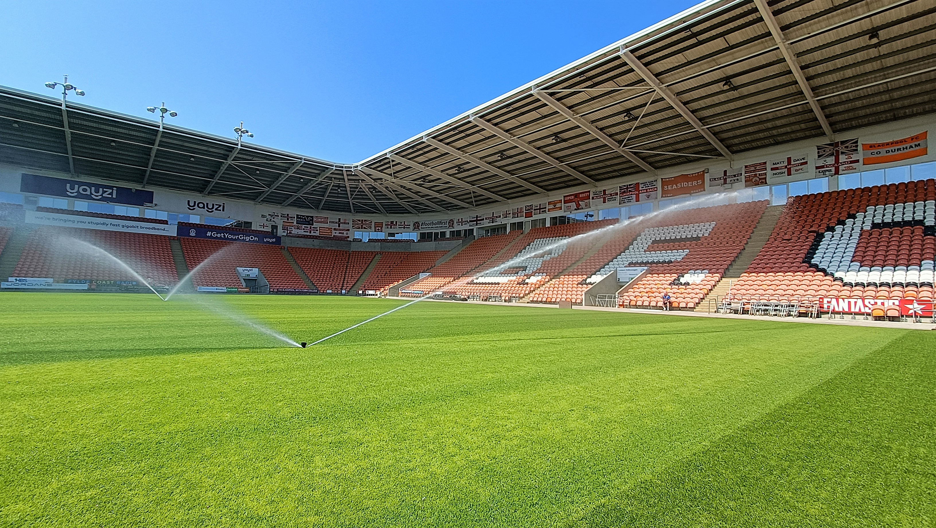Hunter irrigation sprinkles benefits over Blackpool FC pitches