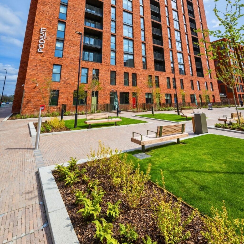 Green-tree intensive roof garden substrate supports major rooftop and podium development in Trafford